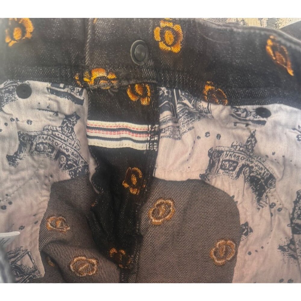 Pilcro & the Letterpress Black Jeans Sz 25 Slim Straight Gold Floral Embroidered - Picture 10 of 11